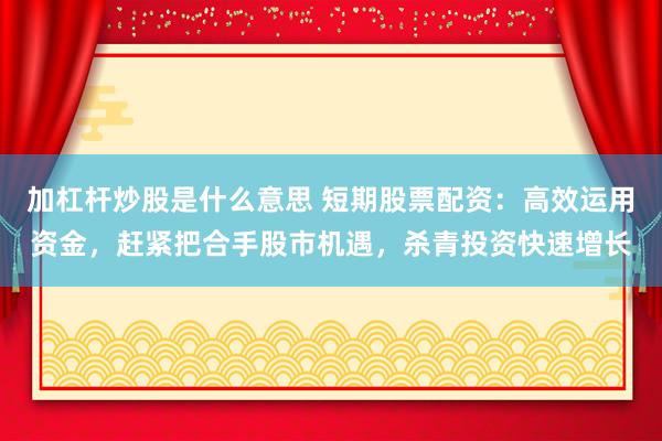 加杠杆炒股是什么意思 短期股票配资：高效运用资金，赶紧把合手股市机遇，杀青投资快速增长
