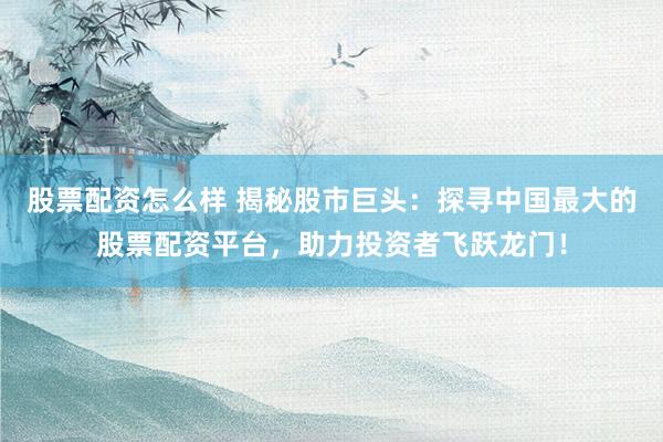 股票配资怎么样 揭秘股市巨头：探寻中国最大的股票配资平台，助力投资者飞跃龙门！
