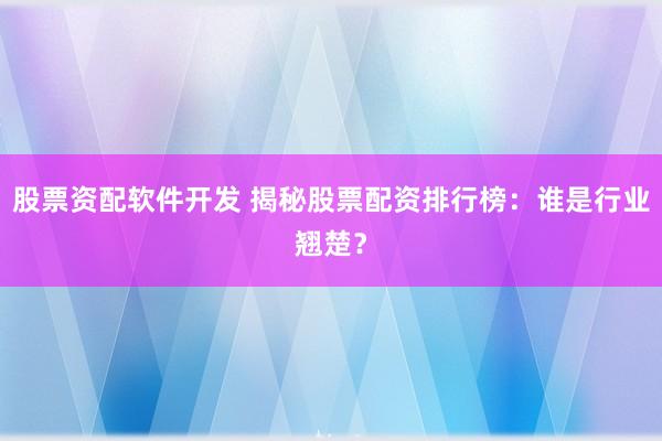 股票资配软件开发 揭秘股票配资排行榜：谁是行业翘楚？
